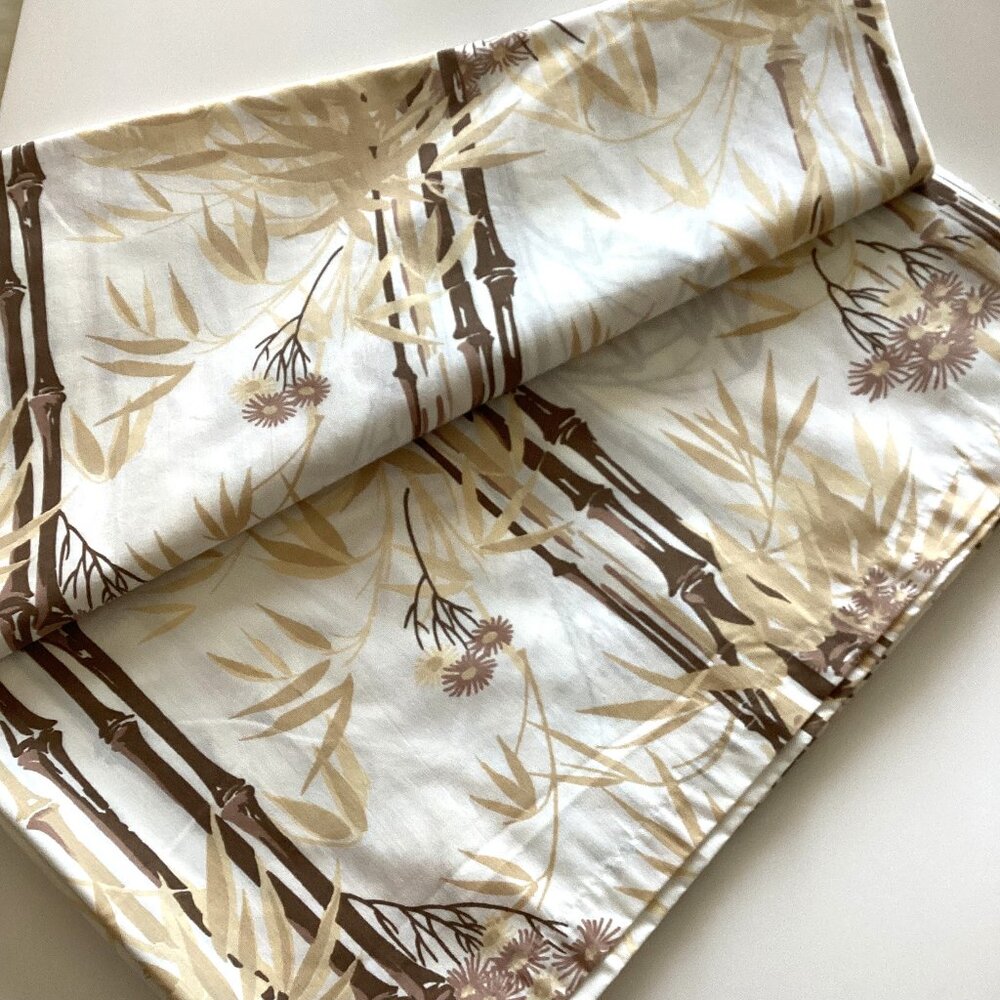 Vintage Wamsutta Bamboo Brown Tan Nature Flat Bed Sheet Linen Bedroom Earth Tone
